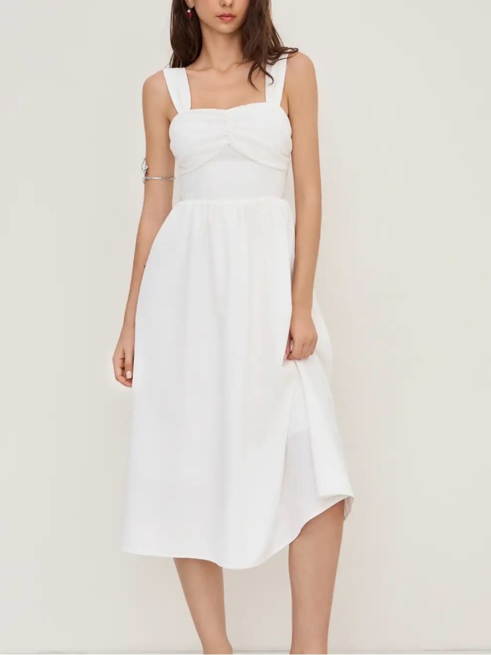 Cider Linen Blend Square Neck Shirred White Midi Dress XS NWT Cottagecore